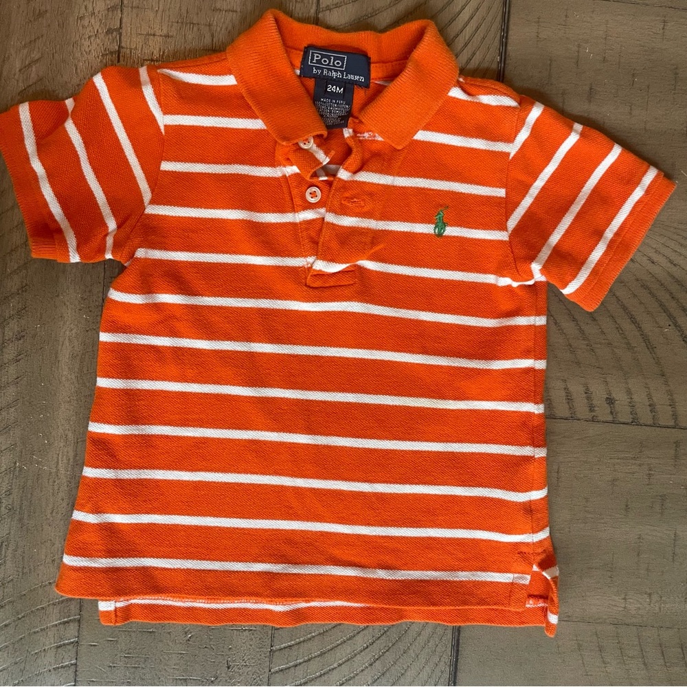 Ralph Lauren Kids Orange and White Striped Polo